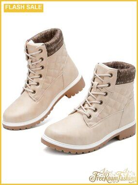 Waterproof Fur Lined Ankle Combat Boots Lace Up Non Slip